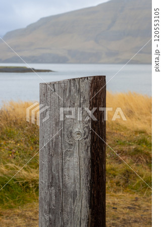 Detail of a wooden stake, Hvammsvik, Iceland Detail of a wooden stake, Hvammsvik, Iceland 120553105