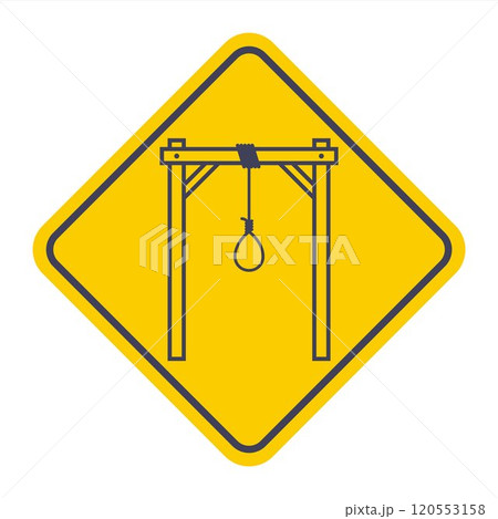 black gallows icon on yellow background. black gallows icon on yellow background. 120553158