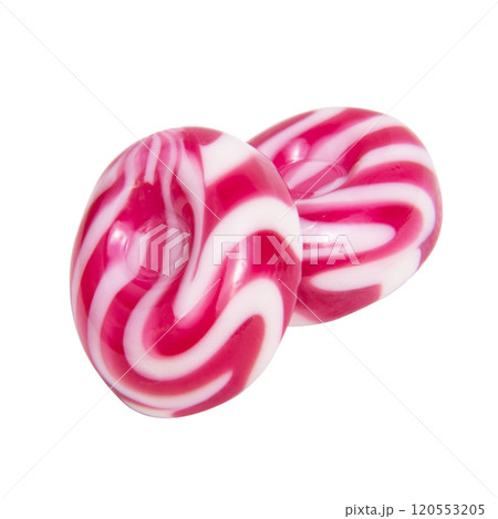 Striped milky caramel candy isolated on the white background 120553205