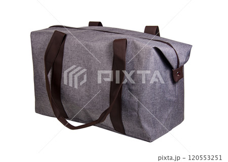 Grey textile travel bag isolated on the white background Grey textile travel bag isolated on the white background 120553251