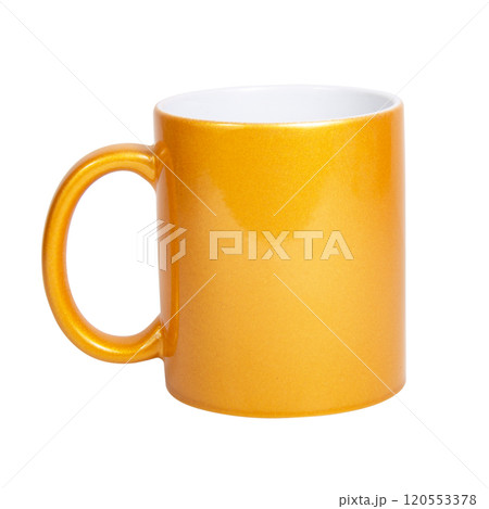 Brigh gold ceramic tea cup isolated on the white background Brigh gold ceramic tea cup isolated on the white background 120553378