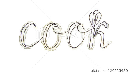 Creative handwritten word 'cook' with whisk element in unique artistic style Creative handwritten word 'cook' with whisk element in unique artistic style 120553480