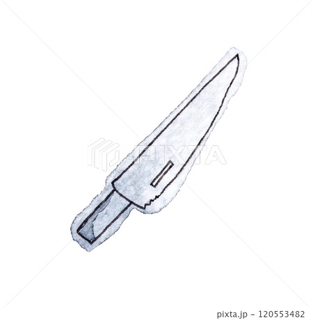 Watercolor illustration of a kitchen knife with wooden handle - modern Watercolor illustration of a kitchen knife with wooden handle - modern 120553482