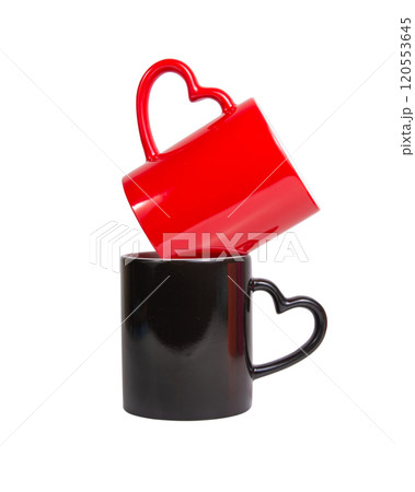 Red and black heart cup ceramic isolated on the white background Red and black heart cup ceramic isolated on the white background 120553645