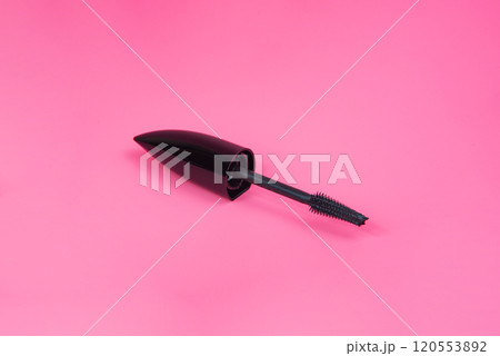 Black tube mascara for lashes make up on pink background Black tube mascara for lashes make up on pink background 120553892