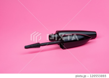 Black tube mascara for lashes make up on pink background Black tube mascara for lashes make up on pink background 120553893