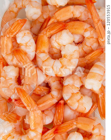 Many red shrimps appetizer background 120553915