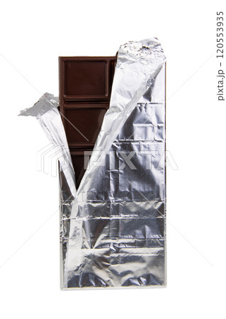 Chocolate bar in foil isolated on the white background Chocolate bar in foil isolated on the white background 120553935