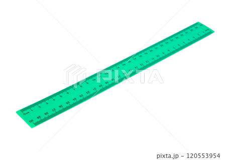 Green centimeter ruler isolated on the white background Green centimeter ruler isolated on the white background 120553954