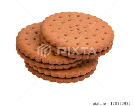 Brown sandwich cookies isolated on the white background 120553983