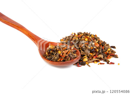 Aroma dried different spices in wooden spoon isolated on the white background Aroma dried different spices in wooden spoon isolated on the white background 120554086