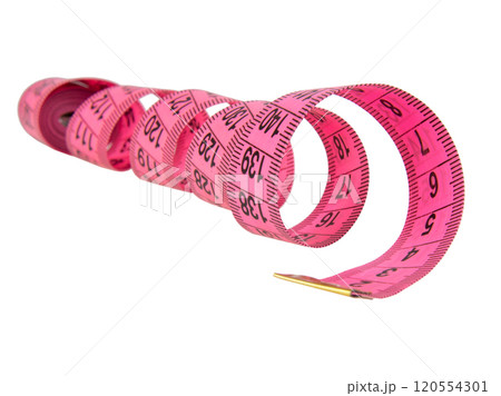Pink tape measure roll isolated on the white background Pink tape measure roll isolated on the white background 120554301