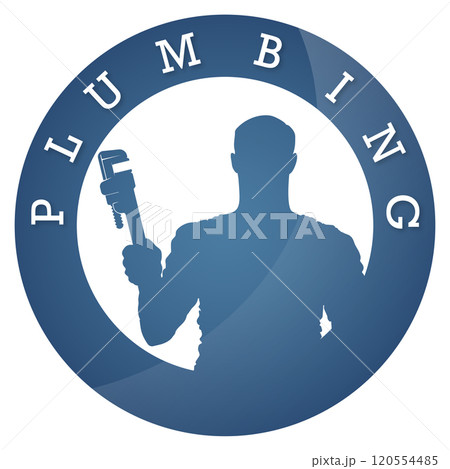 Plumber with a wrench in his hand. Symbol for plumber and plumbing repair Plumber with a wrench in his hand. Symbol for plumber and plumbing repair 120554485