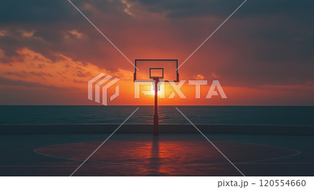basketball hoop against the sunset. 120554660