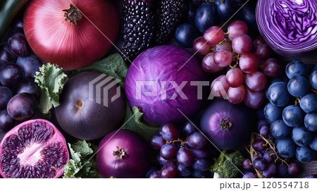 Assortment of different purple fruit and vegetable 120554718