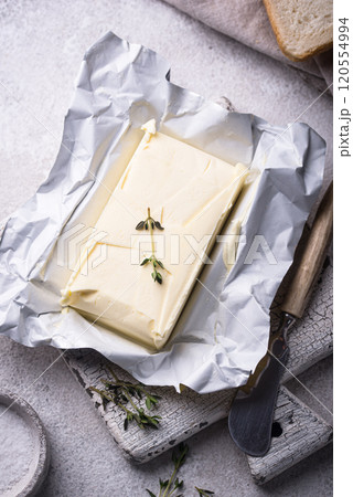 Fresh butter on grey backgrouns. 120554994