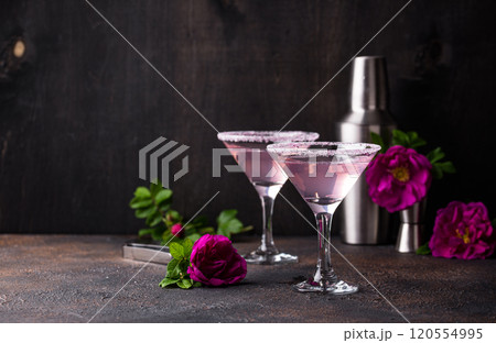 Pink martini cocktail with rose syrup Pink martini cocktail with rose syrup 120554995