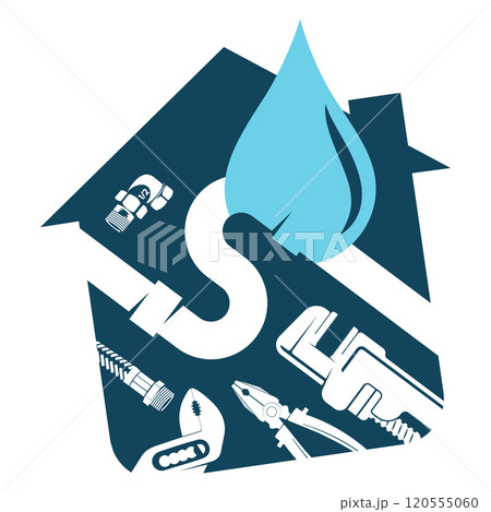 Repair and service plumbing in the house symbol Repair and service plumbing in the house symbol 120555060