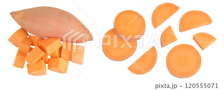 Sweet potato isolated on white background. Top view. Flat lay Sweet potato isolated on white background. Top view. Flat lay 120555071