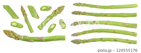fresh asparagus isolated on white background. Top view. Flat lay. fresh asparagus isolated on white background. Top view. Flat lay. 120555176