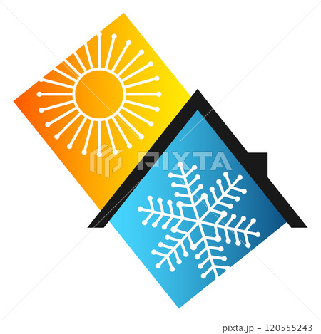 Roof of the house sun and snowflake. Design for air conditioner and heating Roof of the house sun and snowflake. Design for air conditioner and heating 120555243