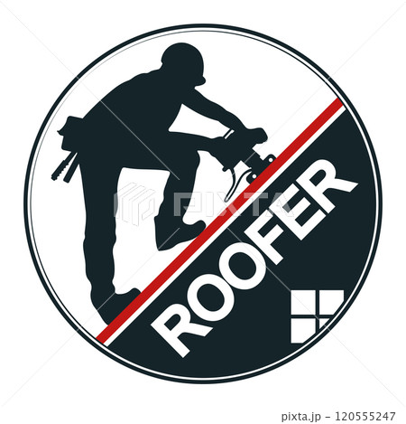 Roofer with tool on roof symbol for business 120555247