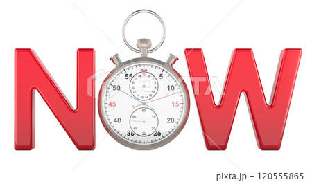 The time is Now, concept with stopwatch. 3D rendering The time is Now, concept with stopwatch. 3D rendering 120555865