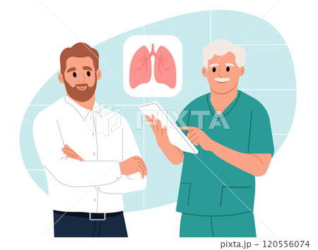 World lung cancer awareness month in November. Lung health. Lung care, tuberculosis awareness. World cancer day, a patient with pneumonia, tuberculosis. 120556074