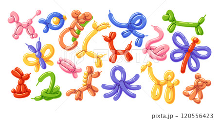 Happy birthday party colorful air balloon in shape of different animals cute inflatable toy 120556423
