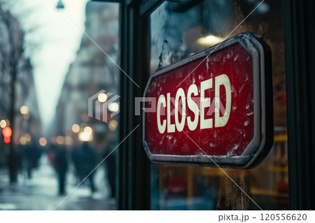A red closed sign on a frosty window, with...のイラスト素材 [120556620] - PIXTA