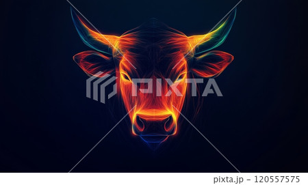 Glowing bull head representing aggressive bull market trend 120557575