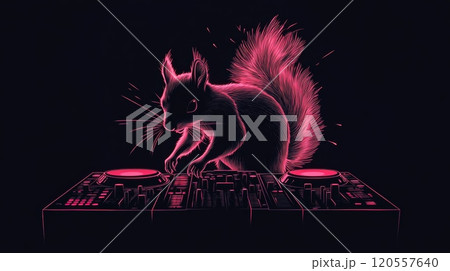 Squirrel dj playing music on turntable at nightclub 120557640