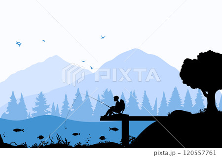 Fishing nature landscape silhouette. Vector illustration design template Fishing nature landscape silhouette. Vector illustration design template 120557761