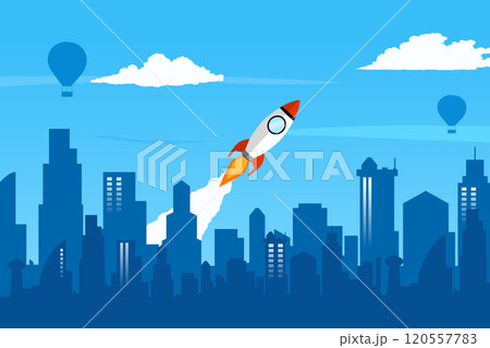 Rocket launch background design with blue color. An illustration concept about the growth of creativity. 120557783