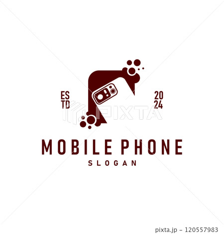 Smartphone logo communication electronic device, modern mobile phone design illustration template 120557983