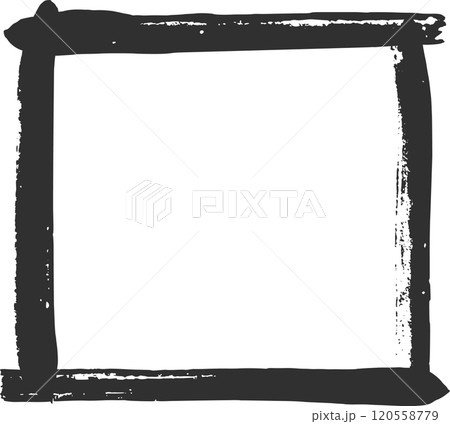 Thick, textured black brushstrokes form a simple rectangular border, framing a blank white space, ideal for adding text or images 120558779