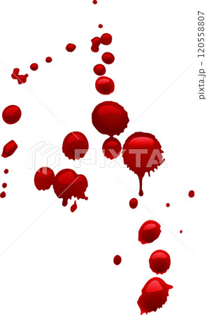 Blood is dripping and splashing on a white background, creating a dramatic and unsettling scene, perfect for projects related to horror, crime, or medical themes 120558807