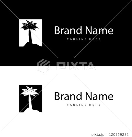 Coconut tree logo design template palm tree silhouette illustration summer beach sea plant 120559282