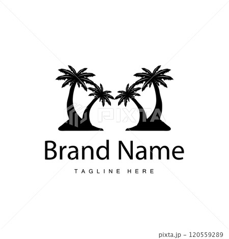Coconut tree logo design template palm tree silhouette illustration summer beach sea plant 120559289