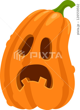 Carved pumpkin with a screaming face expressing fear and terror, perfect for halloween decorations and spooky celebrations, isolated on a white background Carved pumpkin with a screaming face expressing fear and terror, perfect for halloween decorations and spooky celebrations, isolated on a white background 120559502