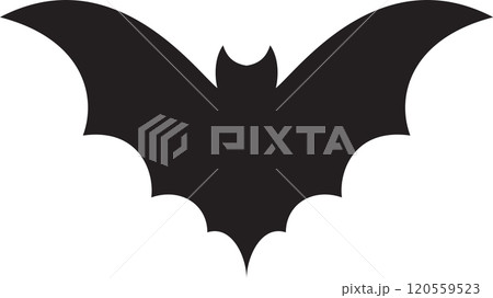 Stylized vector illustration of a bat spreading its wings, creating a spooky and mysterious atmosphere perfect for halloween projects or any design needing a touch of darkness Stylized vector illustration of a bat spreading its wings, creating a spooky and mysterious atmosphere perfect for halloween projects or any design needing a touch of darkness 120559523