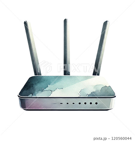 ウォータカラー風の無線ルーターイラスト｜テクノロジーやIT関連デザイン素材に最適 120560044