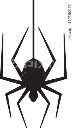 Spider silhouette hanging upside down on its string, perfect for halloween projects, horror concepts or illustrations about insects and arachnids 120560087