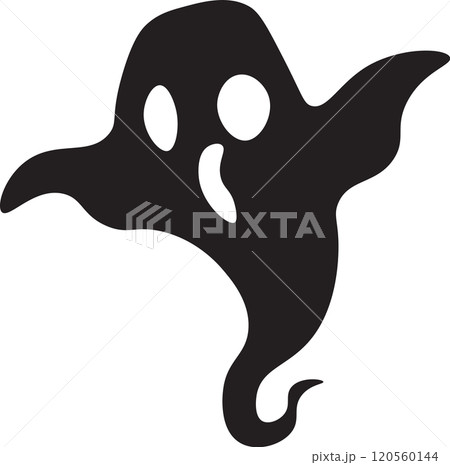 Spooky black ghost with round eyes and an open mouth is floating with arms wide open, ready to scare on halloween night. Perfect for adding horror to october celebrations like parties or cards Spooky black ghost with round eyes and an open mouth is floating with arms wide open, ready to scare on halloween night. Perfect for adding horror to october celebrations like parties or cards 120560144