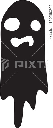 Minimalist illustration of a sad ghost floating with a black cloak, ideal for halloween party invitations or spooky decorations 120560262