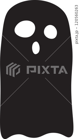 Simple black ghost floating with oval eyes and open screaming mouth, representing halloween celebration and spooky atmosphere, ideal for festive designs and scary projects 120560263