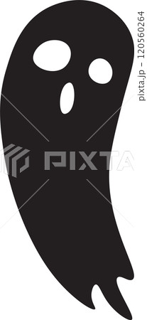 Simple black ghost floating with oval eyes and open mouth expressing fear, ideal for halloween projects and decorations 120560264