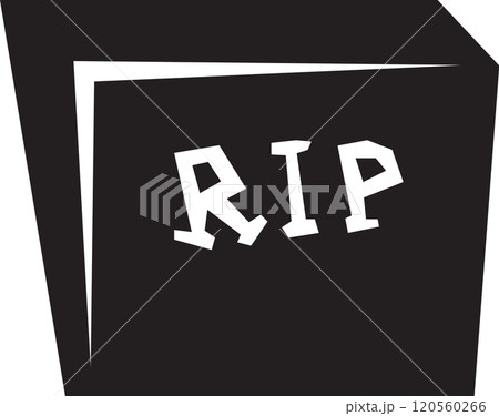 Black tombstone with rip inscription evoking themes of death, remembrance, halloween, and memorialization in a stark and symbolic representation 120560266