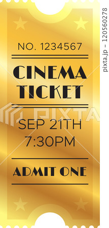 Golden cinema ticket for a movie or film screening on september 21th at 7,30 pm, admitting one person, offering a nostalgic and luxurious experience Golden cinema ticket for a movie or film screening on september 21th at 7,30 pm, admitting one person, offering a nostalgic and luxurious experience 120560278