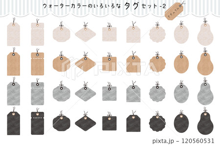 見出しやタイトルに！色々な形のタグセット。ウォーターカラーがきれいなあしらいセット。 120560531